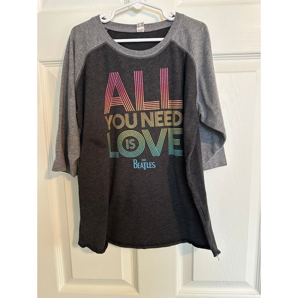 Beatles, All You Need Is Love Graphic T-Shirt Youth M Charcoal Grey 3/4‎ Sleeve